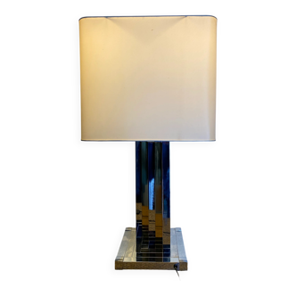large table lamp in brass and chrome "Skyscraper" by B D Lumica in the style of Willy Rizzo, Spain, 1970s.