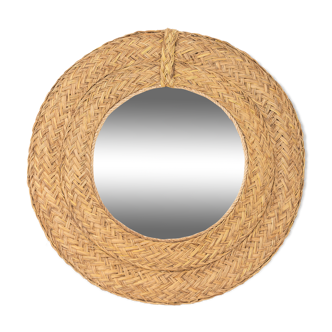 Round mirror made of esparto grass