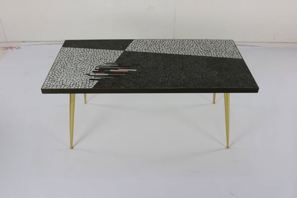 Table basse en mosaïque design allemand avec pieds en laiton