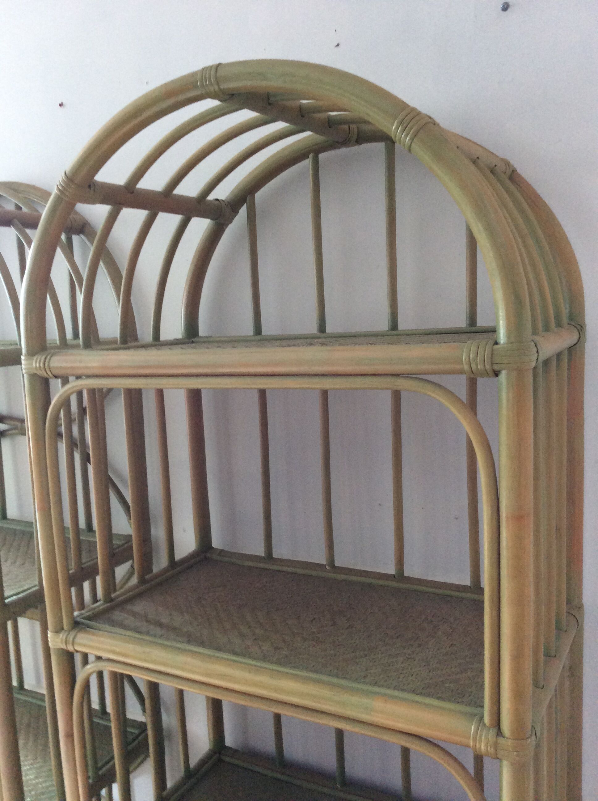Pair of bamboo shelves from the 70s in rattan and wicker
