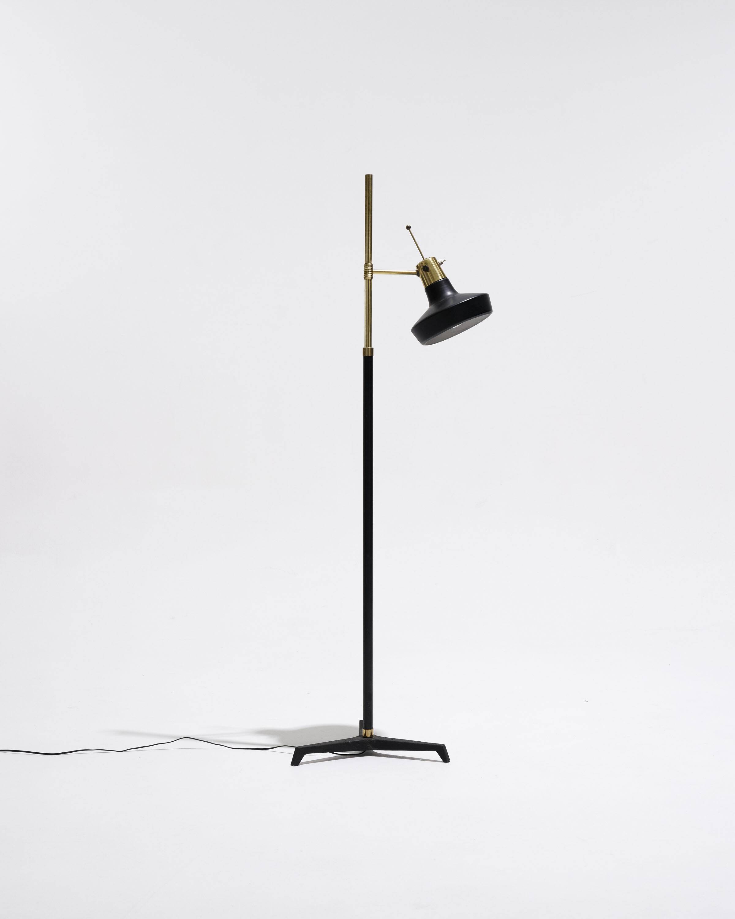 Black and gold metal floor lamp, 1950s