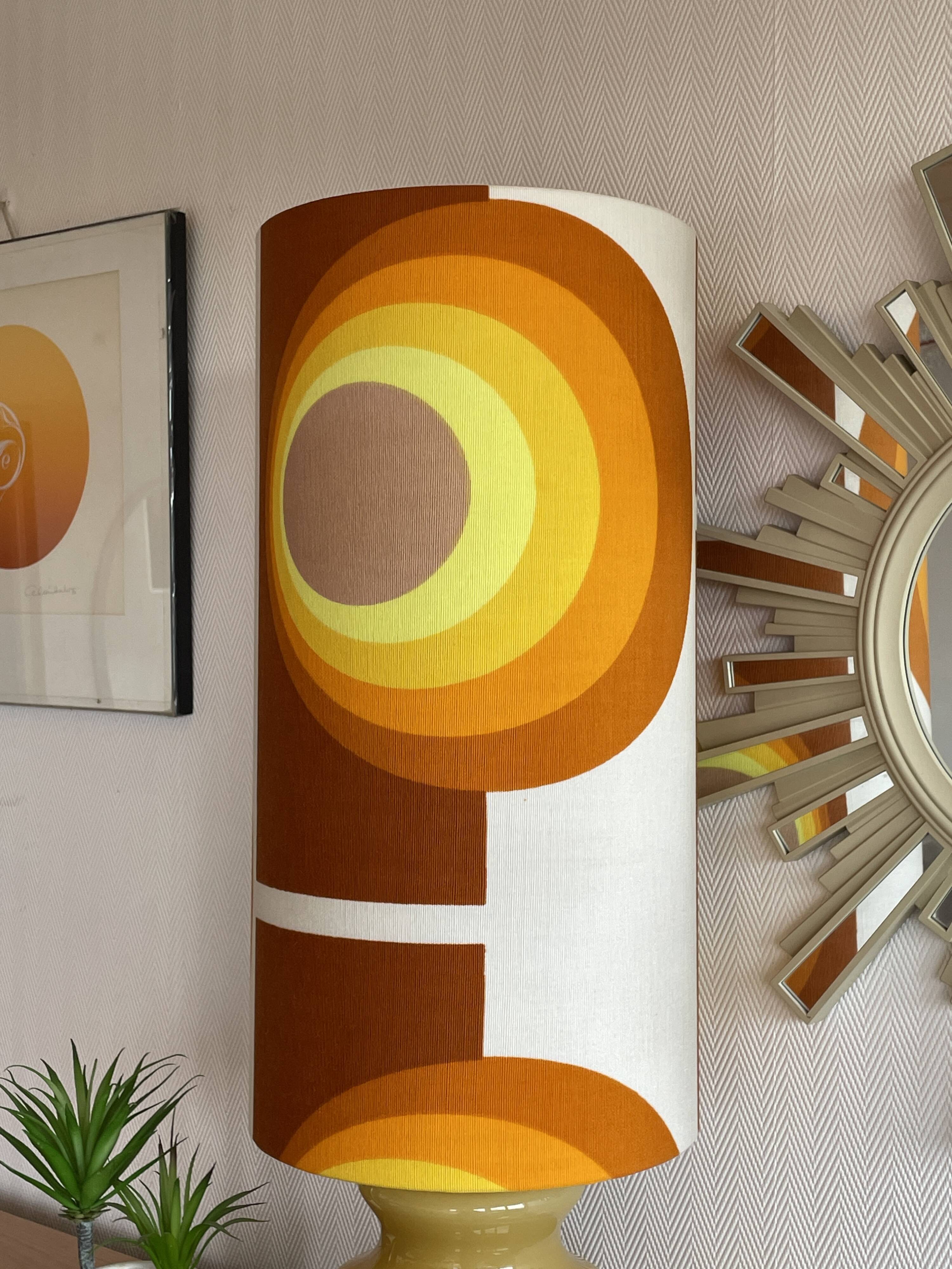 Beige opaline lamp Apollo J - 1970s retro fabric