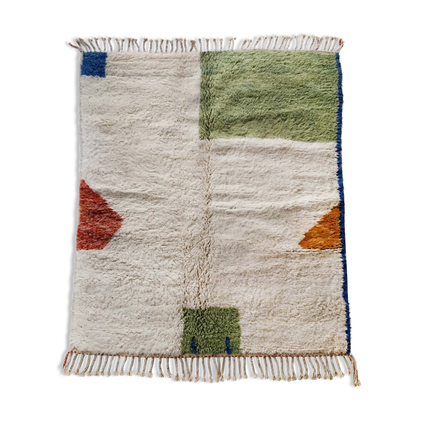 Moroccan berber carpet beni ouarain unbleached with colorful patterns 207x166cm