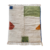 Moroccan berber carpet beni ouarain unbleached with colorful patterns 207x166cm