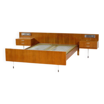 Vintage mid century double bed bedroom set in teak with nightstands, 1960s