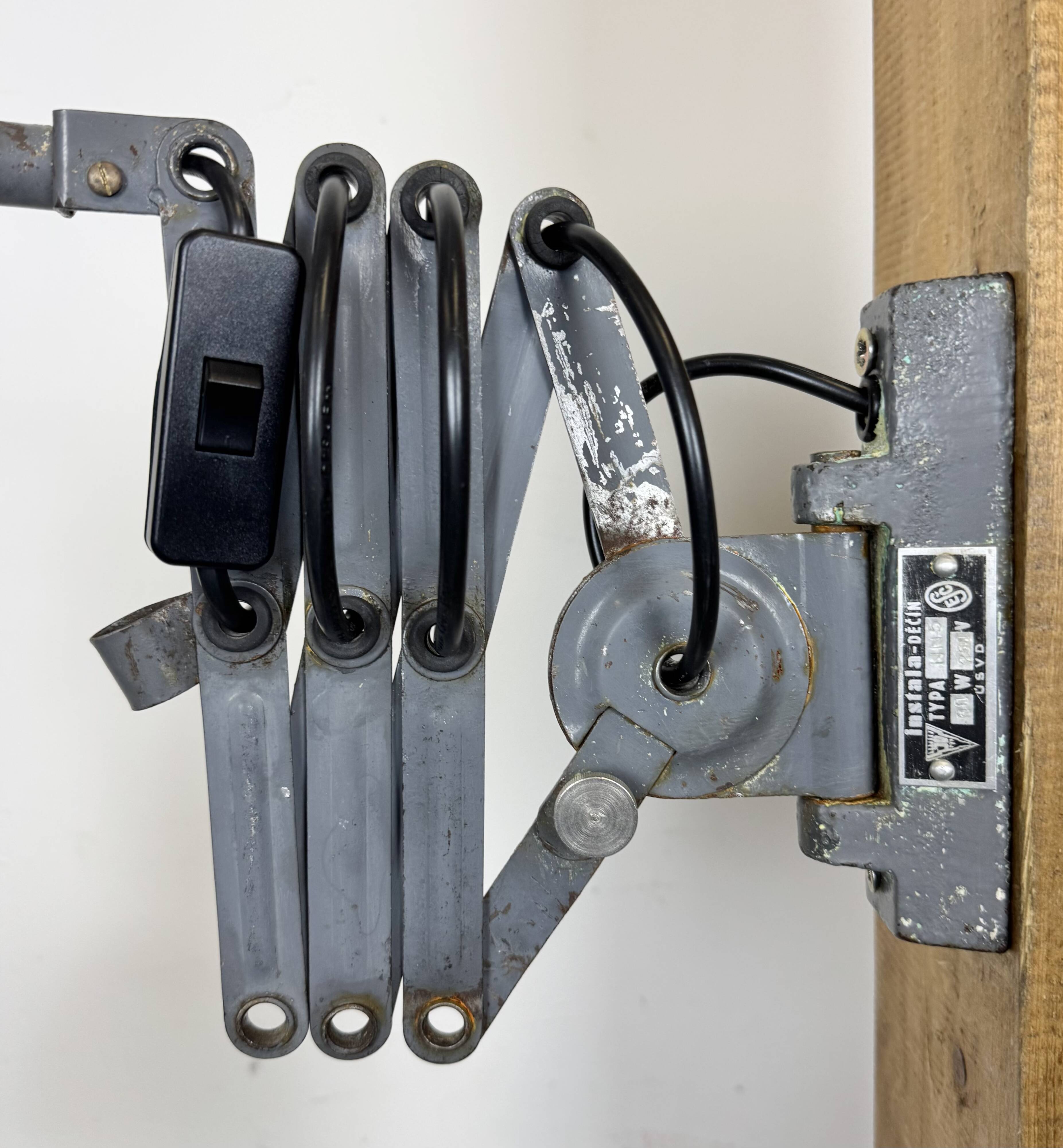 Grey Industrial Gooseneck Scissor Wall Lamp from Elektroinstala, 1960s