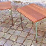 Pair of 1960s tables in tubular metal and solid teak