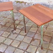 Pair of 1960s tables in tubular metal and solid teak