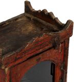 Massive Indian red display case, patinated bedside and original piece of teak wood