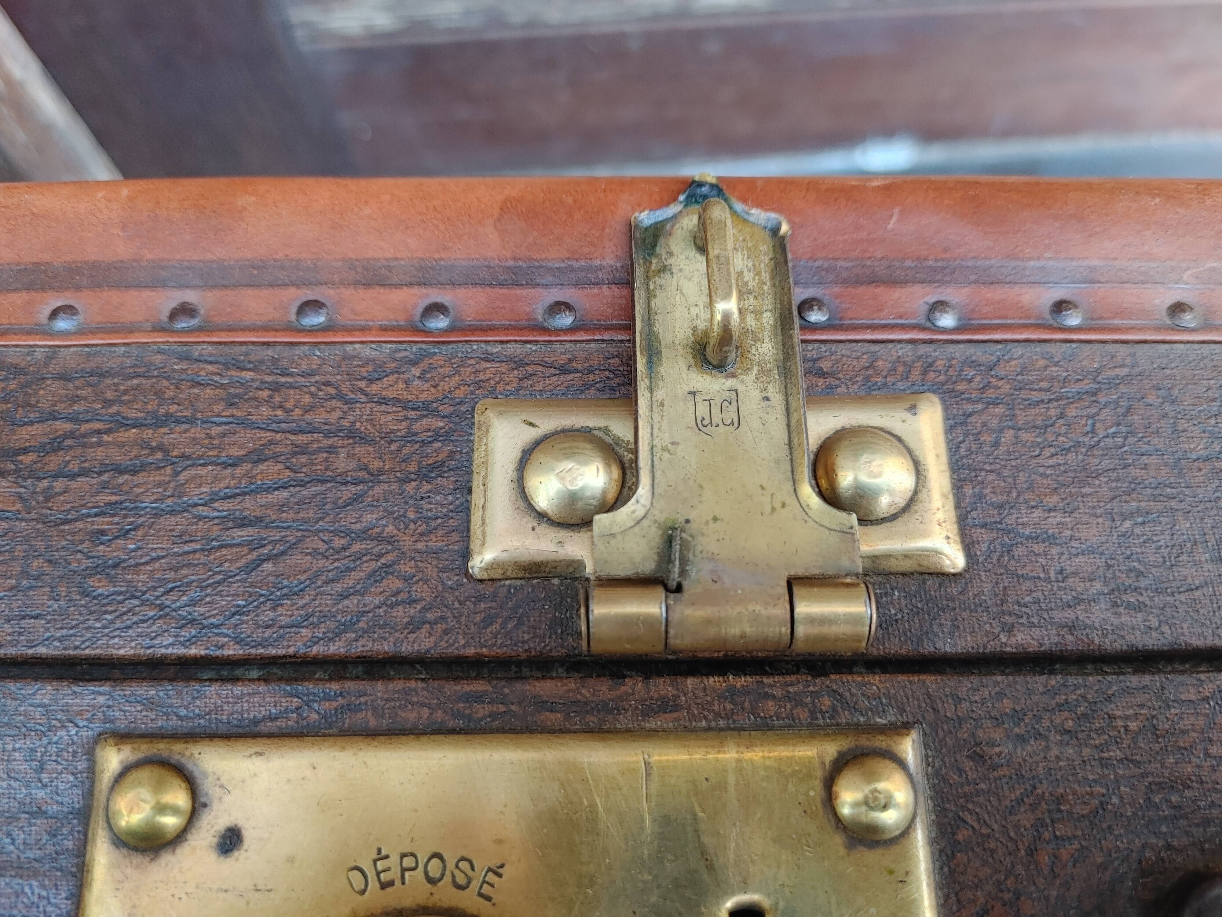 Old suitcase wood canvas leather & brass