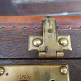 Old suitcase wood canvas leather & brass