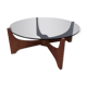 Teak round coffee table and smoked glass