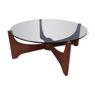 Teak round coffee table and smoked glass