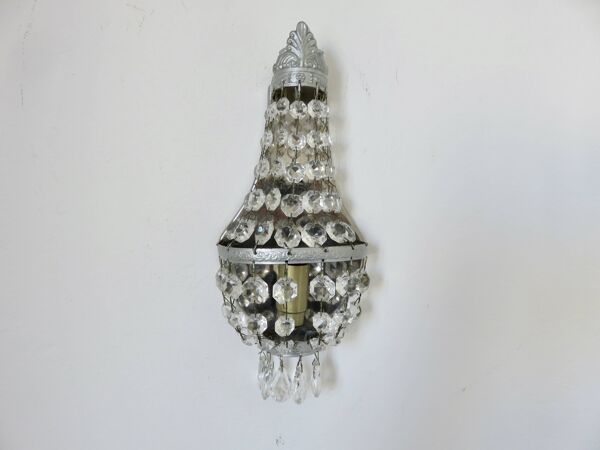 Paire d'appliques montgolfière en métal argenté avec pampilles vers 1970