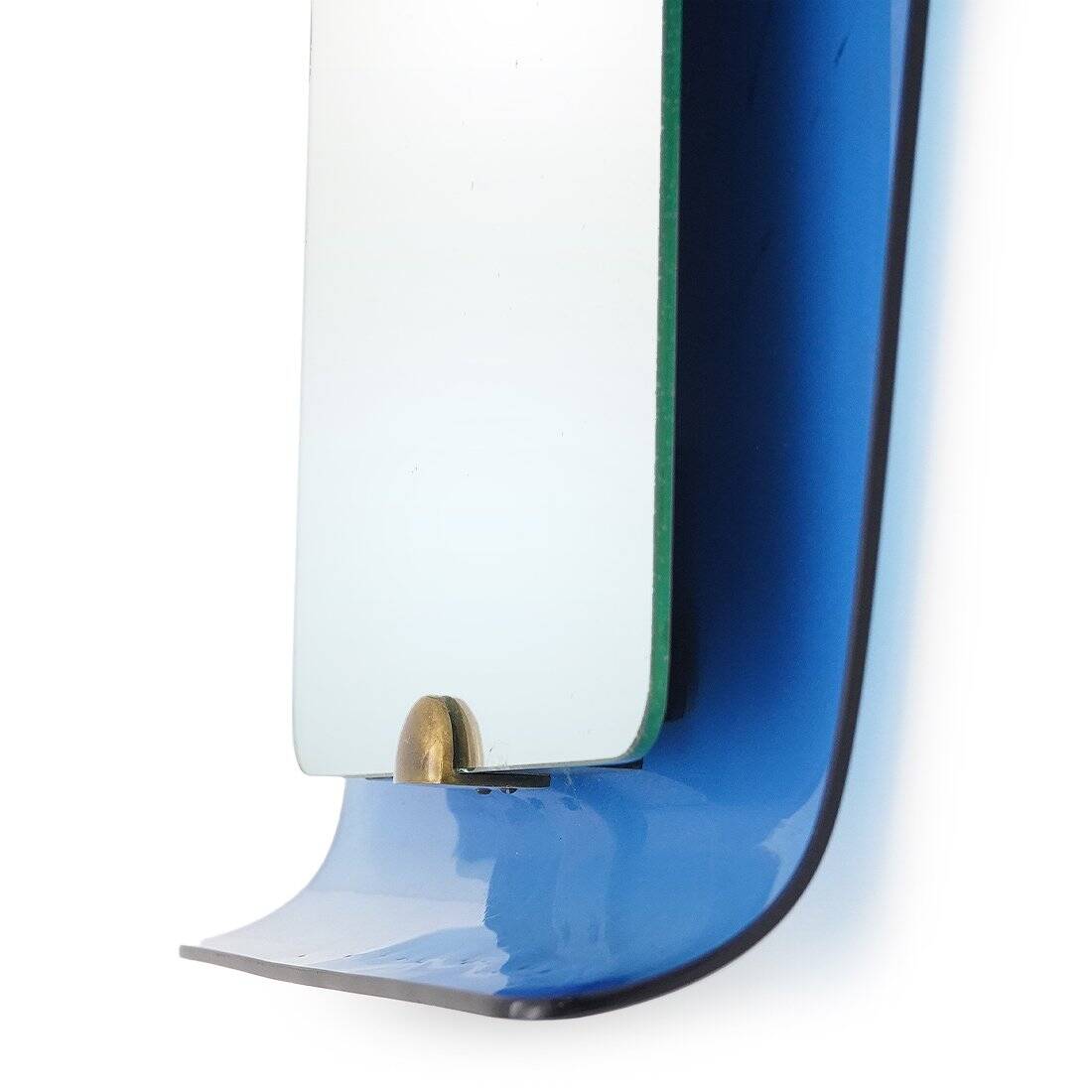 Mirror with blue glass frame by Cristal Art, 1950s