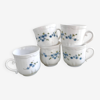 Lot 5 grandes tasses à thé, café Arcopal myosotis Veronica vintage