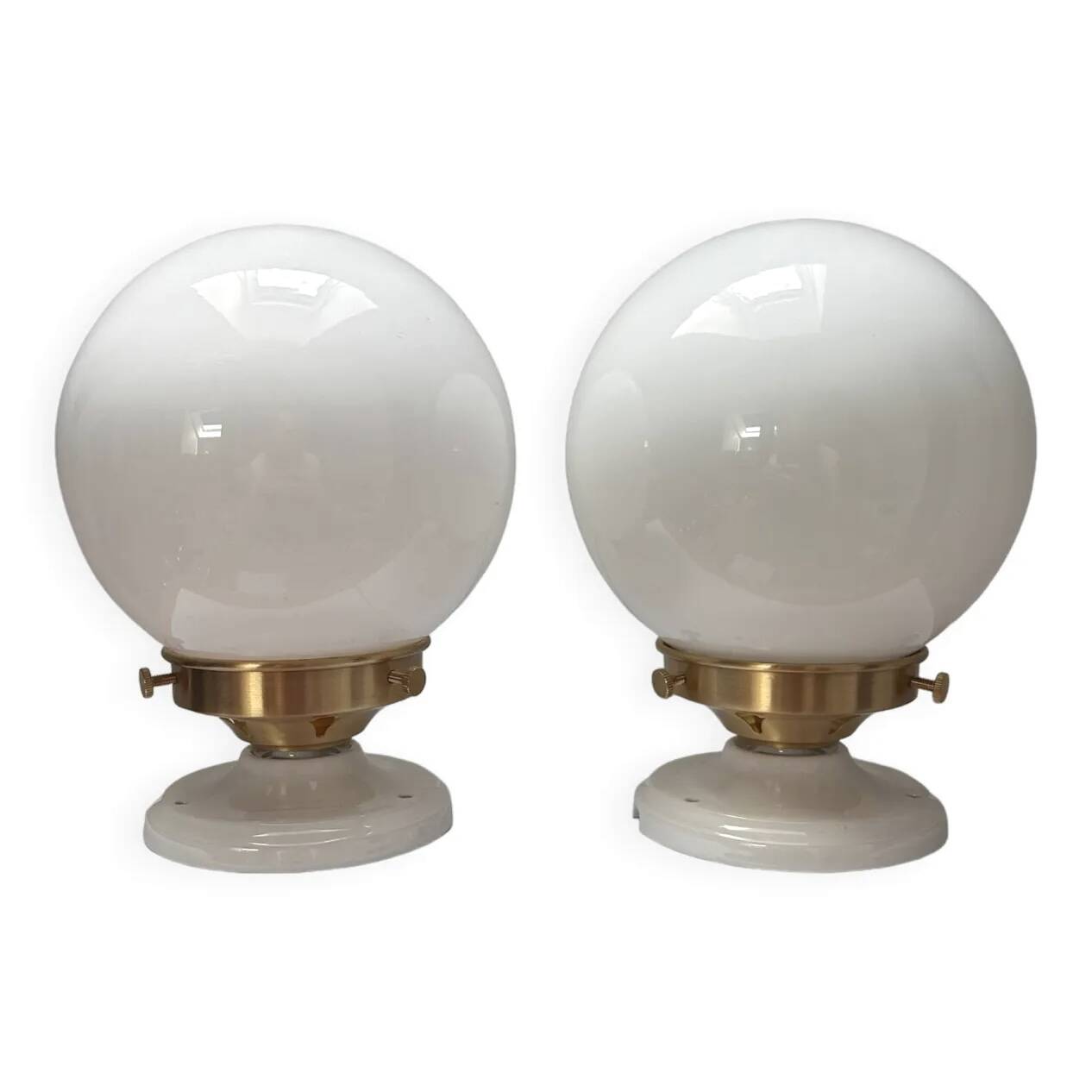 Pair of wall sconces with white opaline globes
