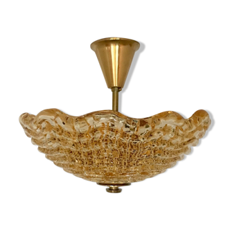 Swedish glass and brass ceiling lamp by Carl Fagerlund for Orrefors