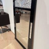 Art Deco Wall Mirror in Black Lacquer & Silver Leaf, France, 1930s