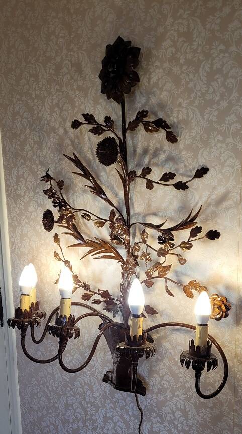 Large varnished metal wall light