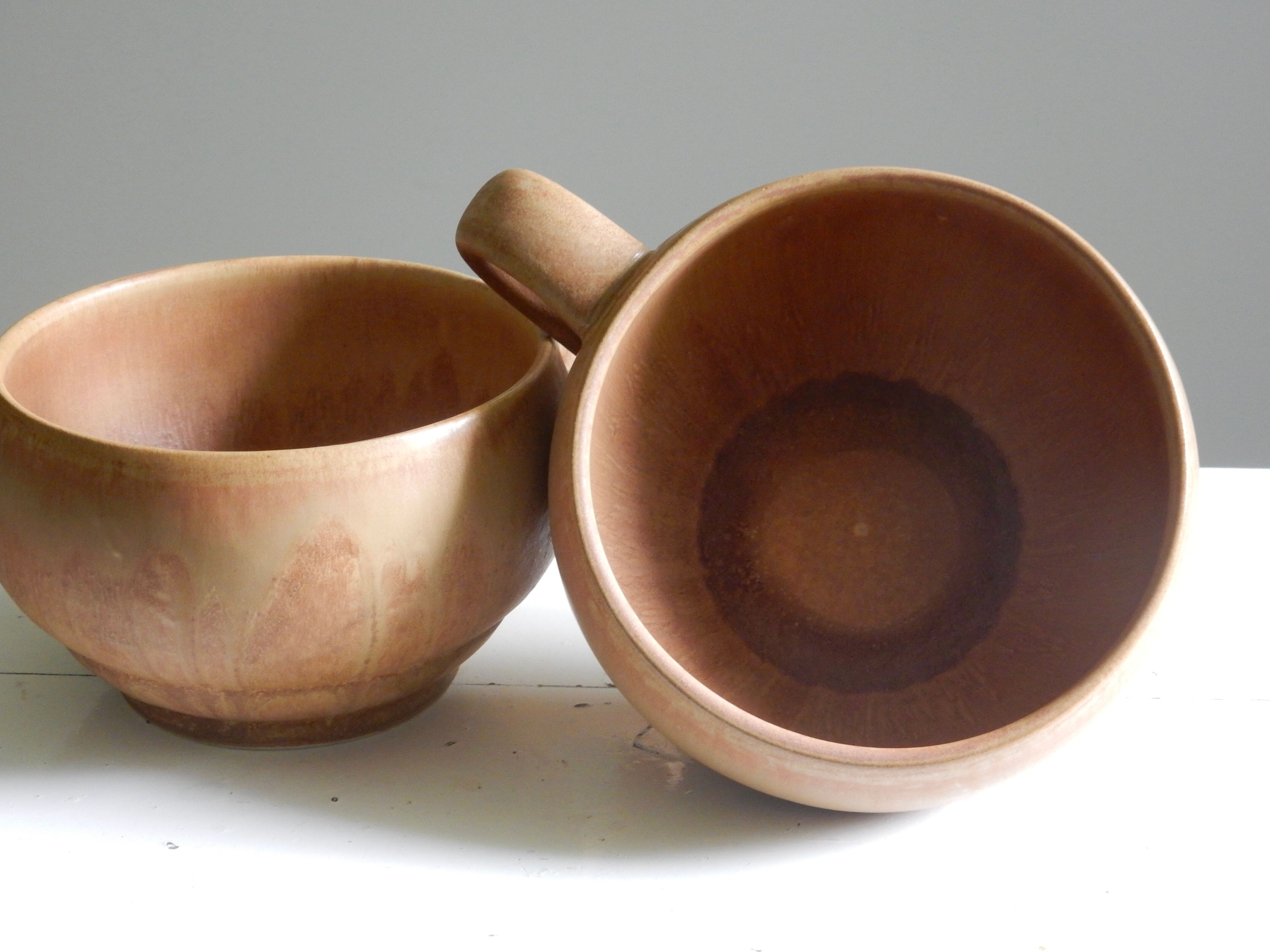 2 enamelled sandstone cups made in France, Rhodaceram 58