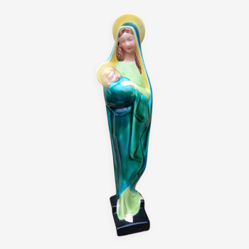 Vierge a l'enfant faience de desvres fourmaintraux - art deco