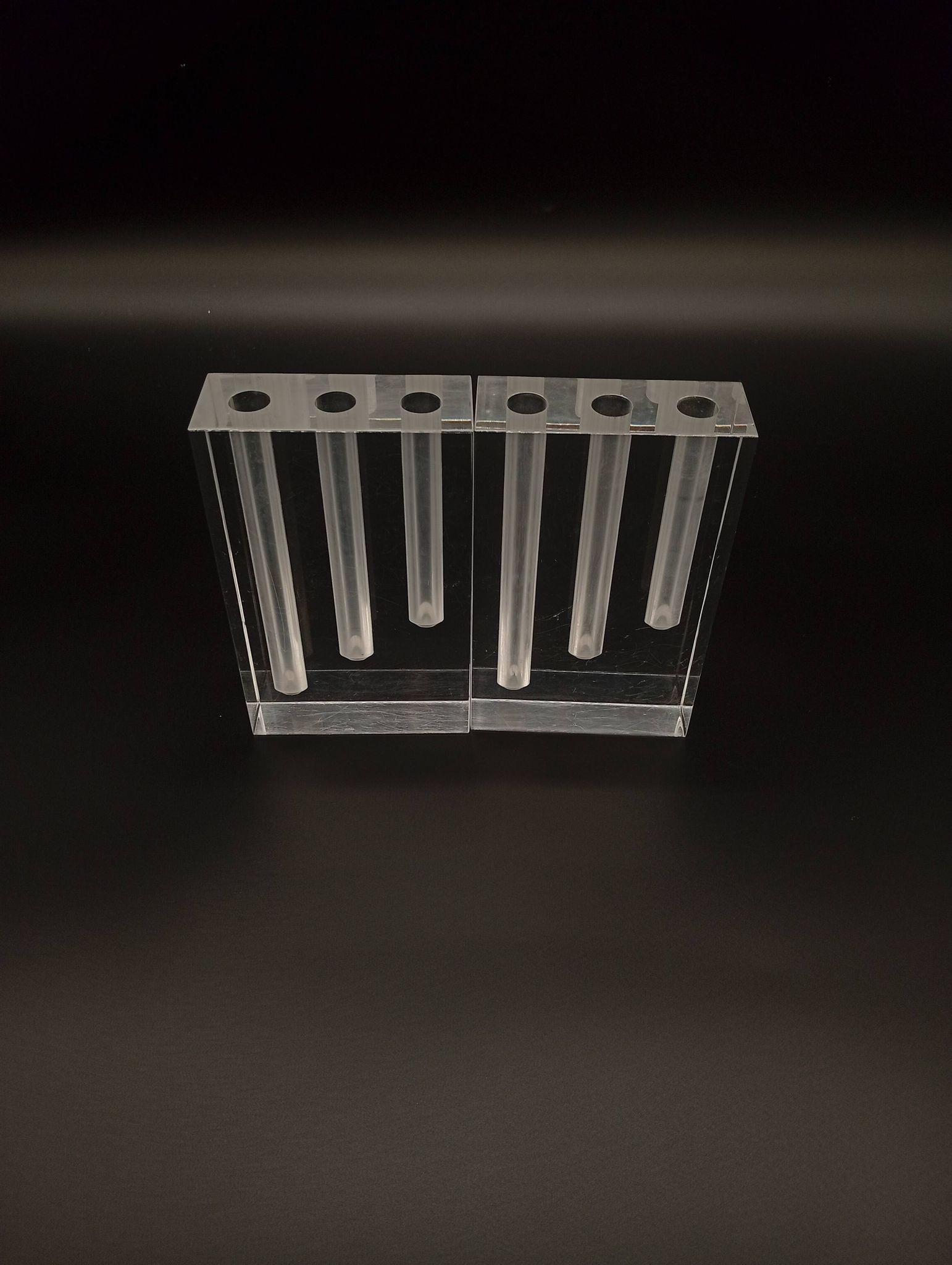 Duo Vase Bloc Résine Lucite Triple Cheminée Plexiglas Design Postmoderne