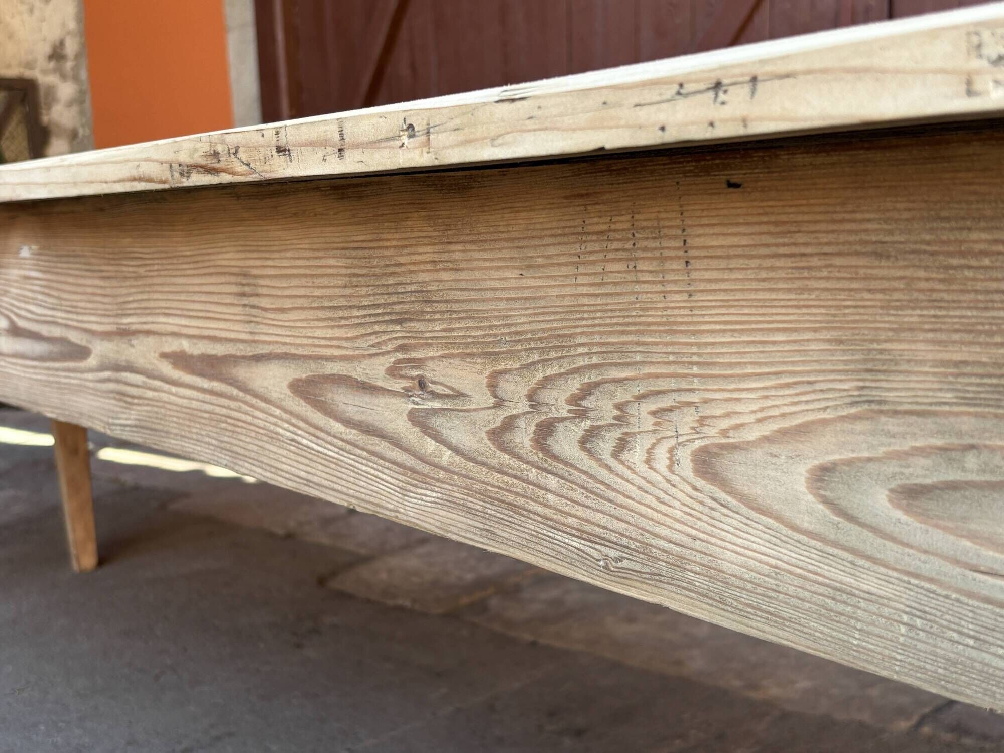 Very large farmhouse table 300 cm in fir from 1900, natural raw wood brewery.