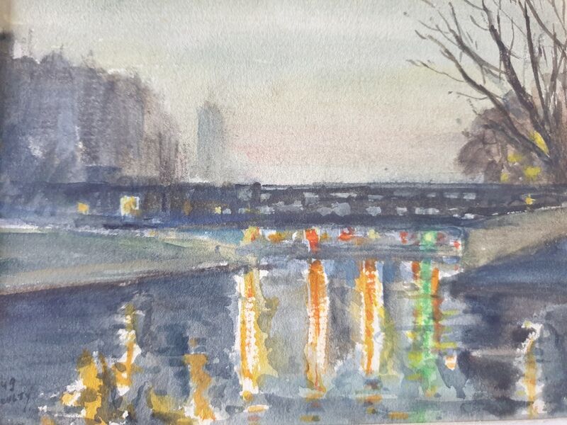 André Duculty (1912-1990) Watercolor on paper "The Saint Louis bridge in Paris" Signed lower left