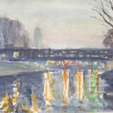André Duculty (1912-1990) Watercolor on paper "The Saint Louis bridge in Paris" Signed lower left