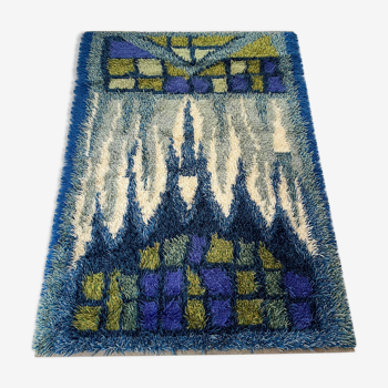 Tapis abstrait scandinave multicolore à poils hauts Rya, Suède, années 1960