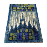 Abstract Scandinavian Multicolor High Pile Rya Rug Carpet, Sweden, 1960s