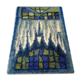 Abstract Scandinavian Multicolor High Pile Rya Rug Carpet, Sweden, 1960s