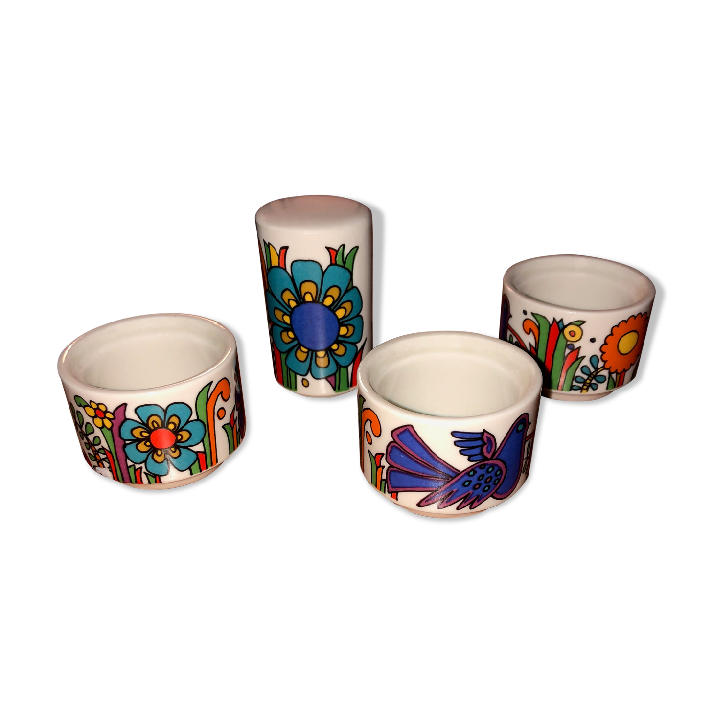 3 Coquetiers + salt shaker Villeroy Boch acapulco , vintage , ceramic