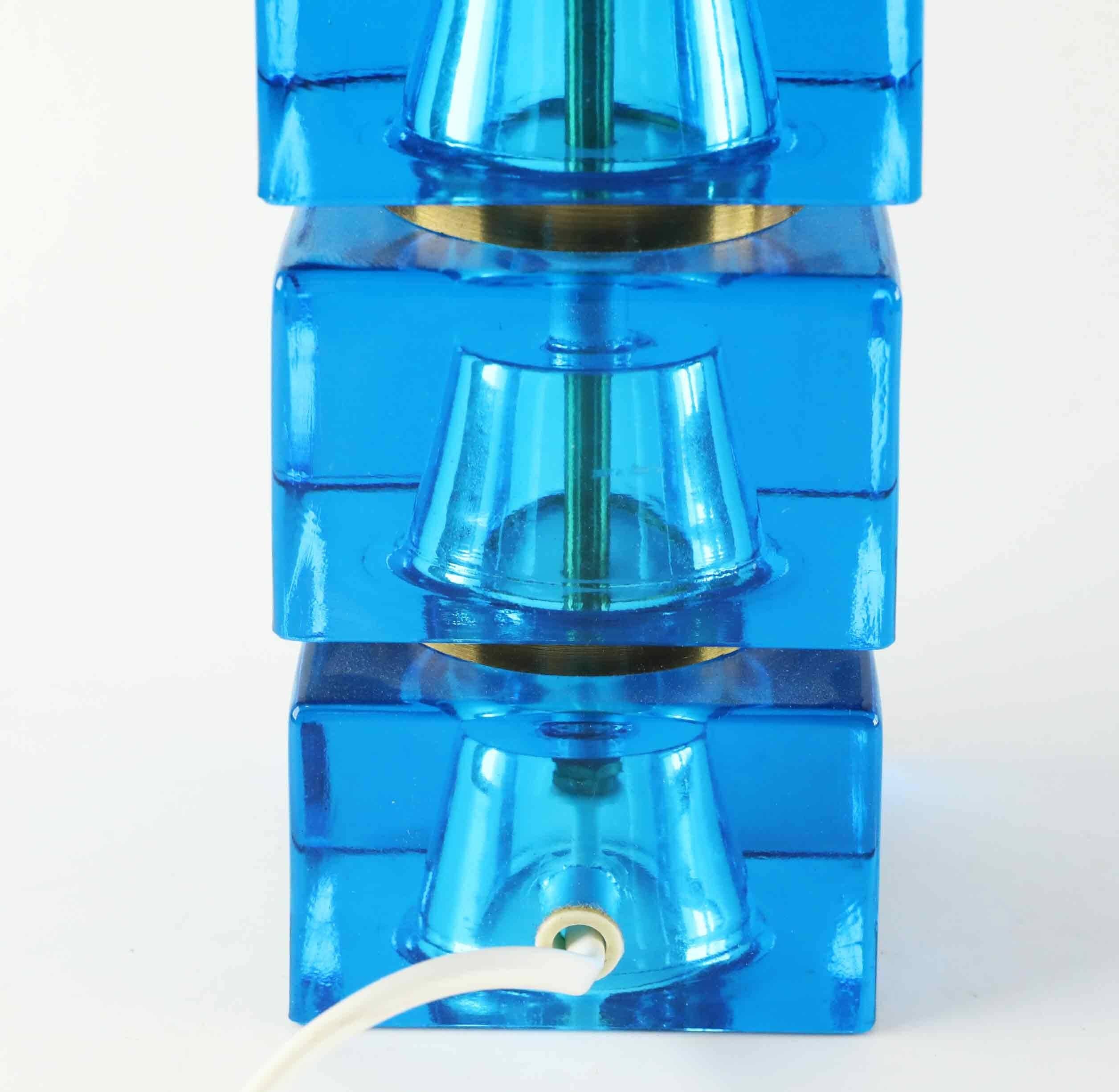 Carl Fagerlund table lamp for Orrefors blue glass and brass Sweden 1960
