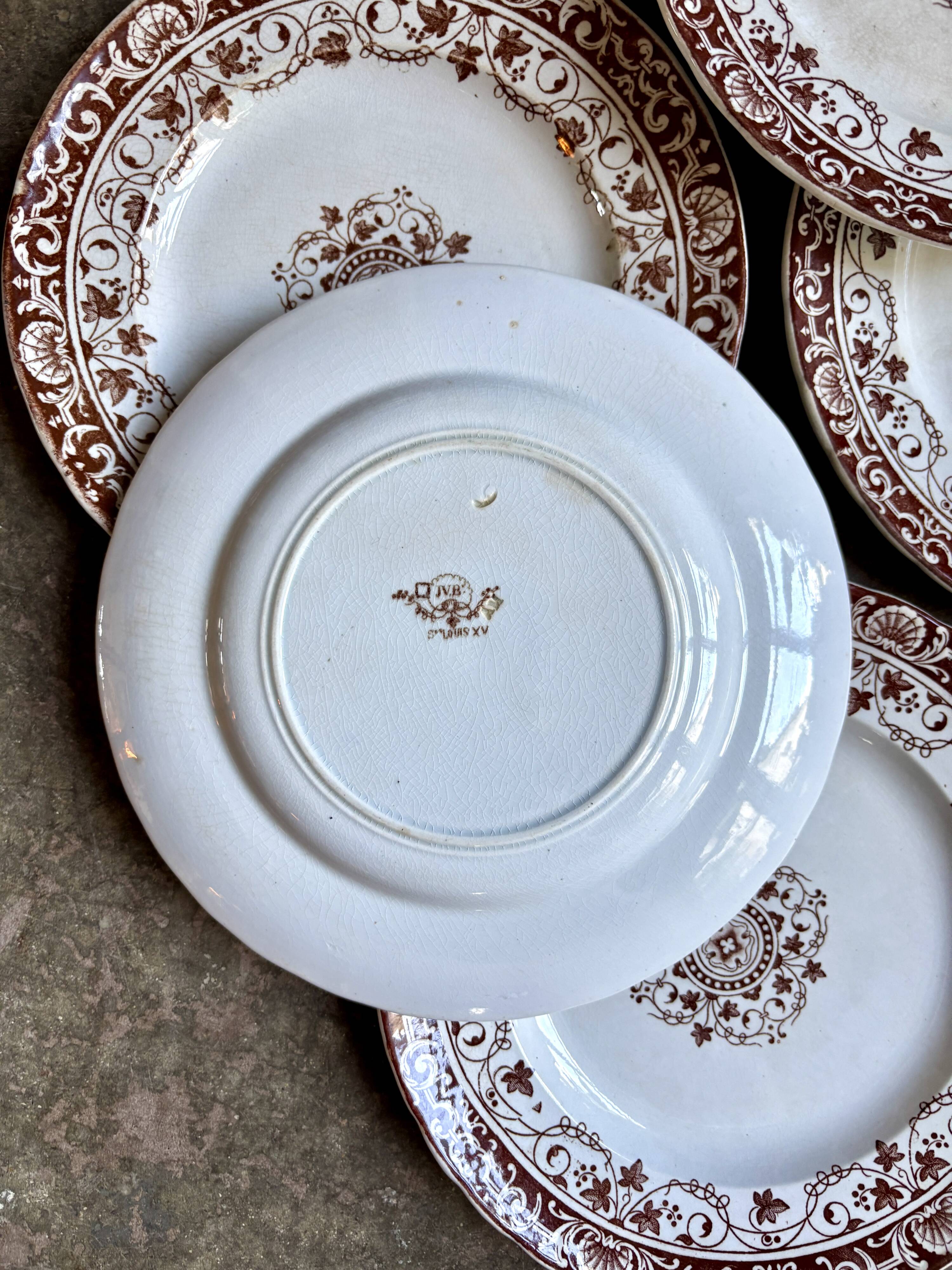 6 Jules Vieillard dessert plates in iron earth, "Louis XV" service