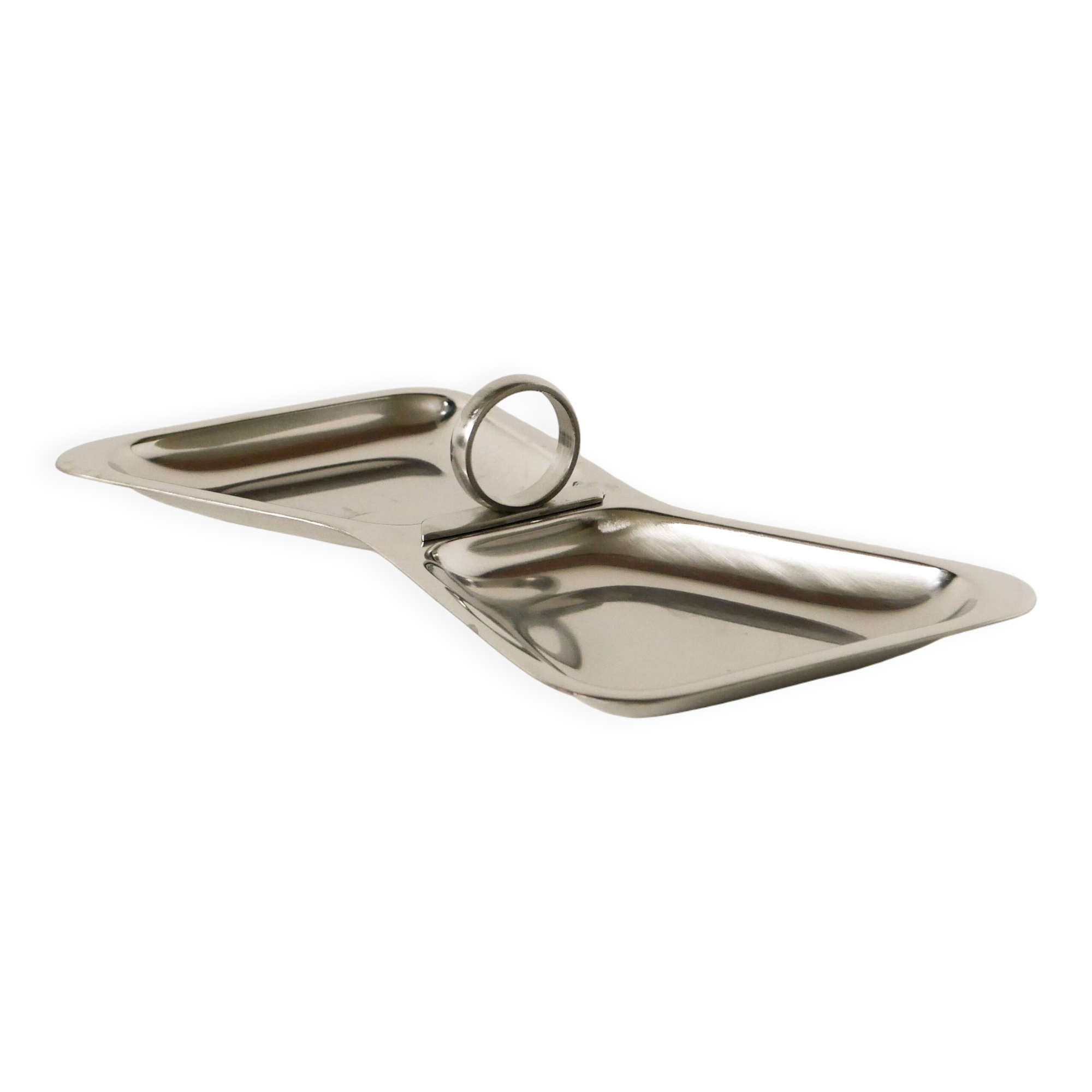 Small stainless steel dish with two compartments, Design, 1970