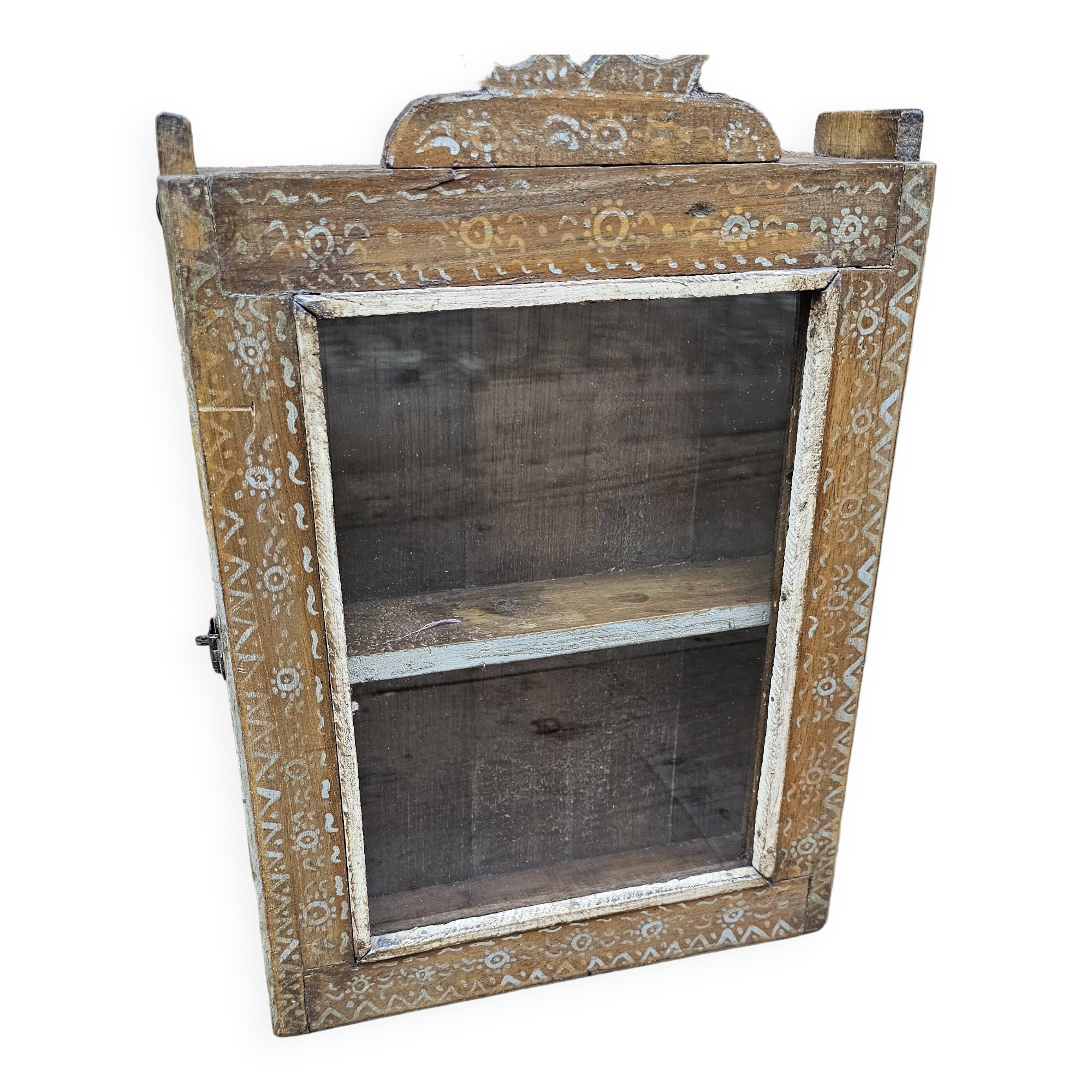 Old tribal wall display case in Burmese teak