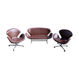 2 office armchairs + Settee / Swan sofa by Arne Jacobsen for Fritz Hansen, original leather