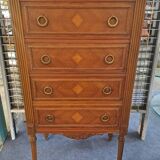 Walnut chest of drawers with 4 pink marble drawers