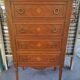 Chiffonnier commode en noyer 4 tiroirs marbre rose