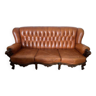 3-seater padded sofa in vegetable leather