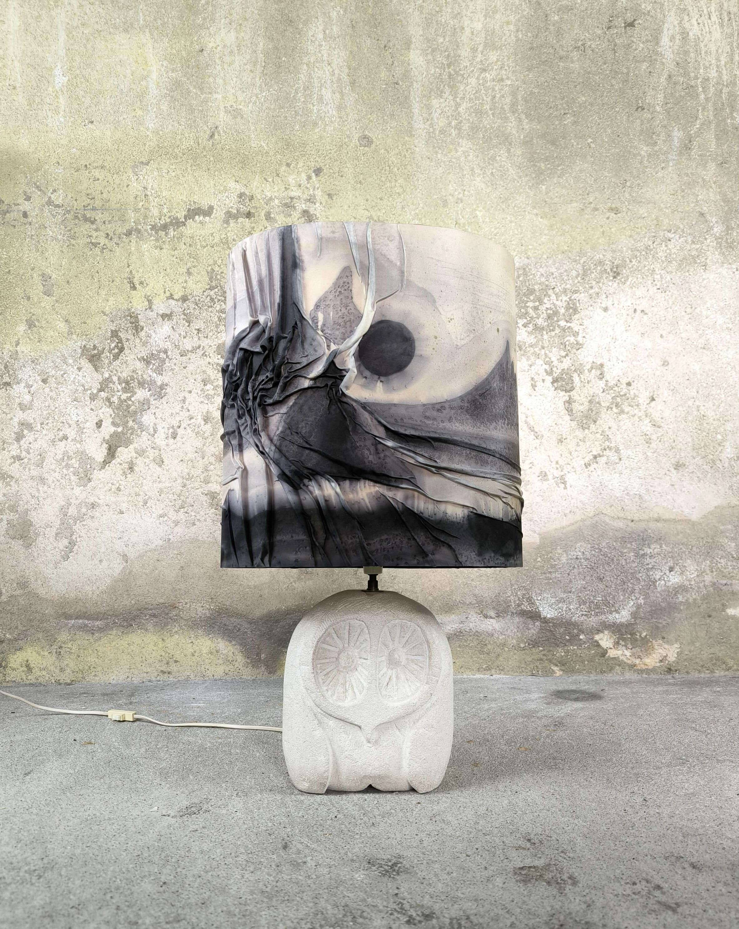 Vintage owl lamp made of natural stone