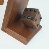 Pair of mid century bookends with dices solid teak wood 60s danish modern