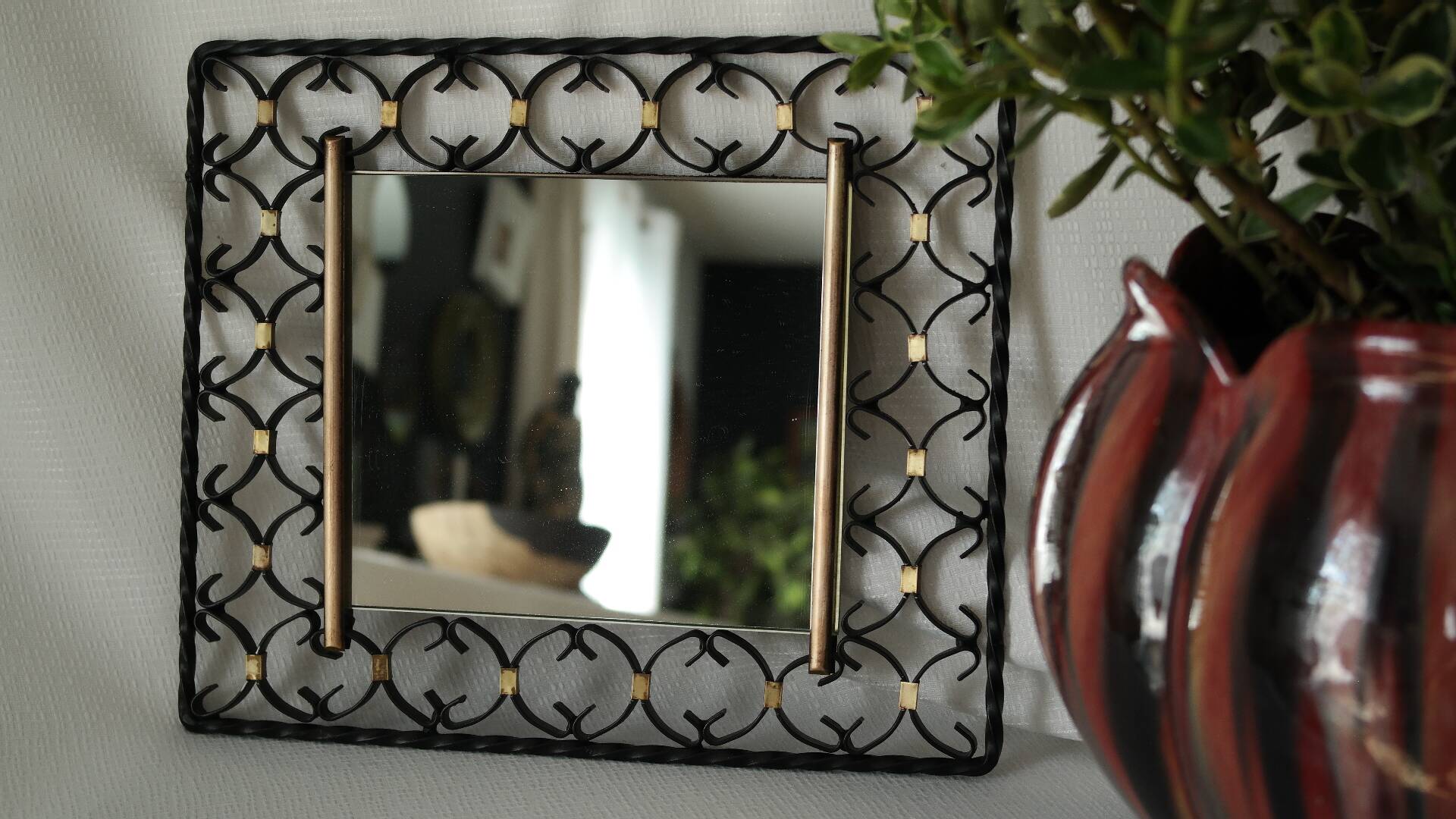 Miroir en fer forgé et laiton vintage 50/60