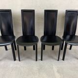 Set of 4 Italian Black Leather Dining Chairs