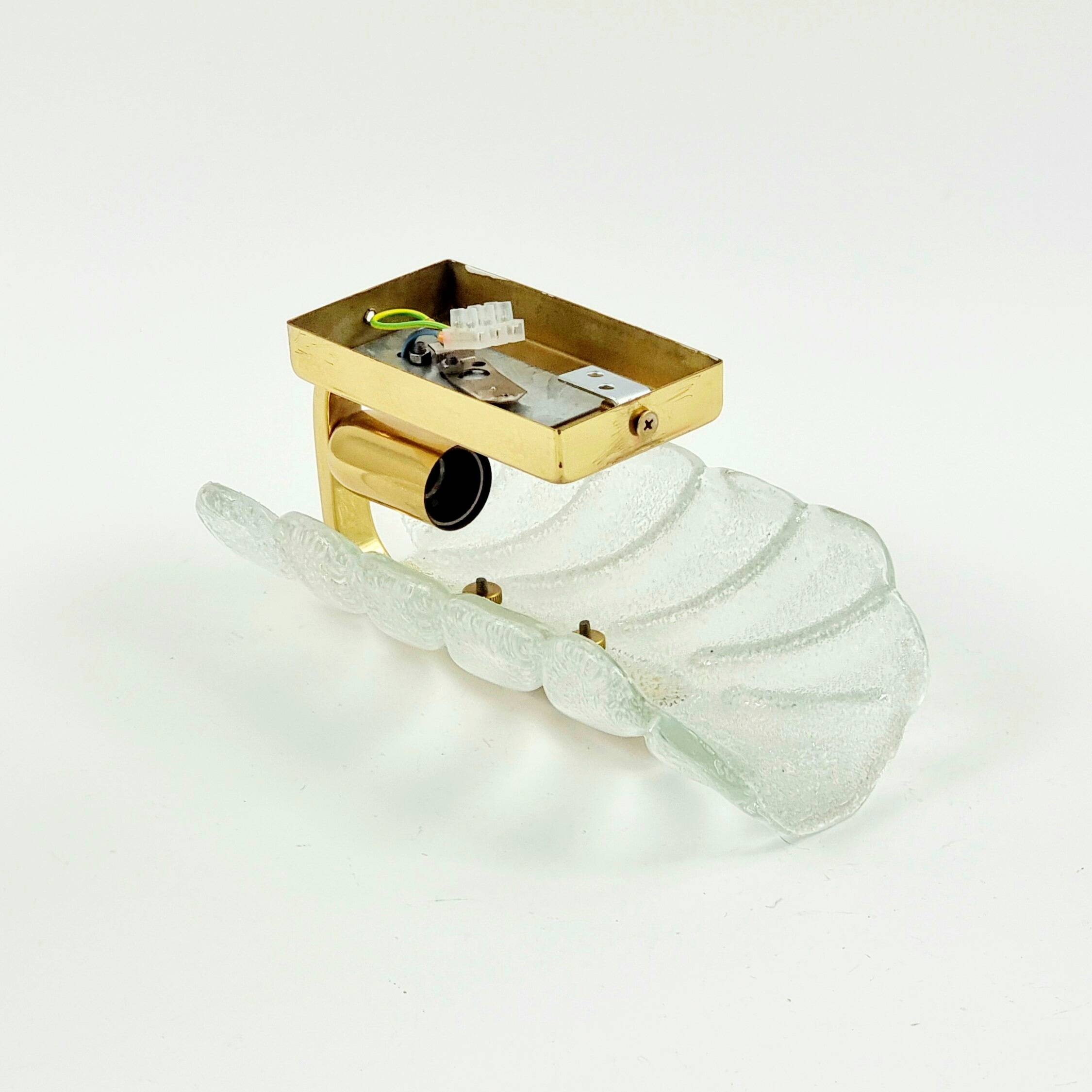 Scandinavian Glass & Brass Leaf Wall Lamp - C.Fagerlund for Orrefors, 1960s