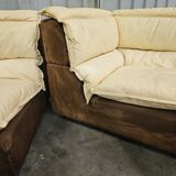 Canapé modulaire en cuir et daim avec unité d'angle, années 1970