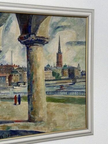 Swedish Oil on Panel “Stockholm Motif” by Emil Hellbom, Vintage & Framed 56×48cm