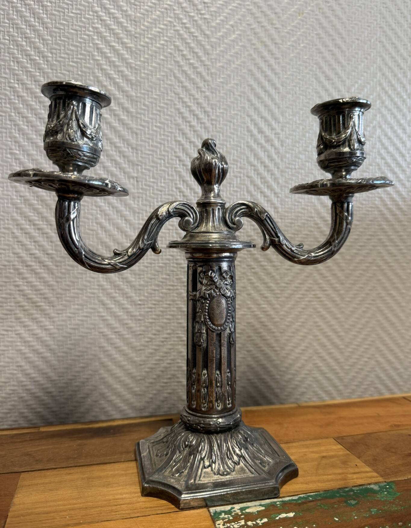 Pair of Louis XVI style silver-plated bronze candlesticks circa 1850